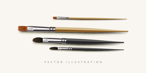 Set of realistic brushes for painting. Paintbrushes on white background. Vector illustration