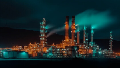 Dark refinery emits fumes, polluting environment with fossil fuel generated by AI