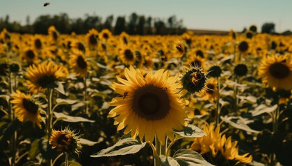 Fototapeta premium Vibrant sunflower meadow, a beauty in nature growth and colors generated by AI