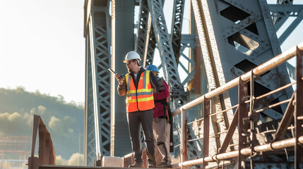 Surveyor working at the steel bridge.