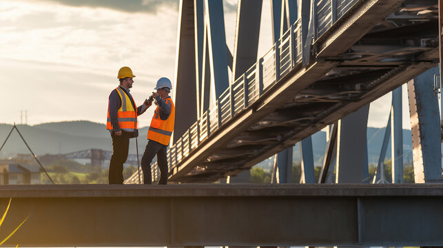 Surveyor working at the steel bridge.