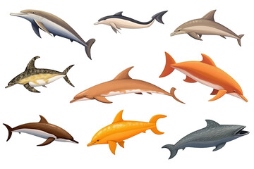 Dynamic Dolphins fish. Transparent background. generative AI