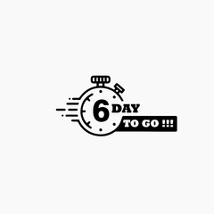 6 days left. Vector emblem with the number of days remaining. label, black alarm clock flat with ribbon, promotion icon, best deal symbol vector illustration