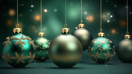 Colorful Christmas ornaments hanging from strings