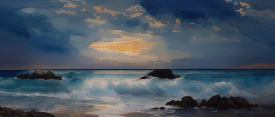 Abyss of sea waves, turquoise ocean waves illustration, Generative AI.