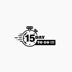 15 days left. Vector emblem with the number of days remaining. label, black alarm clock flat with ribbon, promotion icon, best deal symbol vector illustration