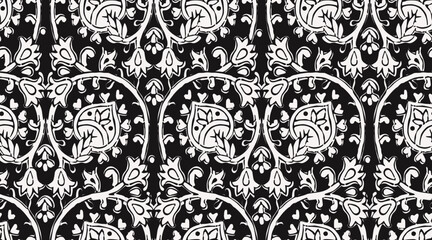 MONOCHROME BAROQUE, RENAISSANCE, PAISLEY FLORAL REPEAT PATTERN  IN VECTOR