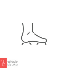 Massage flat feet icon. Simple outline style. Human foot, leg, side view, ankle, orthopedic, health concept. Thin line symbol. Vector illustration isolated on white background. Editable stroke EPS 10.