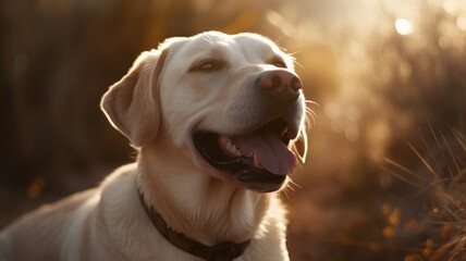 National Dog Day, A day to honor and appreciate dogs, promoting their welfare and adoption. Cute happy Labrador dog on the meadow on a sunny day. AI generative