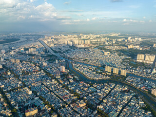 Aerial view of District 7 and 8 in sunset - Ho Chi Minh City (Saigon) - Vietnam