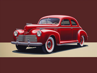Obraz na płótnie Canvas Image of a classic 1940 Plymouth car in a setting out for an advertisement. Brightly colored just like the color in its heyday.