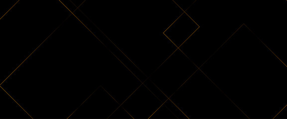 Abstract modern black background paper cut style with black and gold line Luxury concept, abstract luxury gold geometric random chaotic lines with many squares and triangles shape on black background.