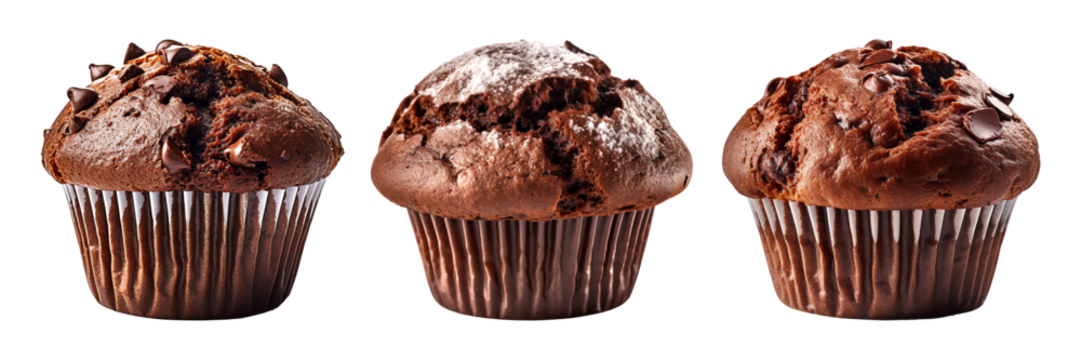 Chocolate muffin isolated on transparent background - Generative AI