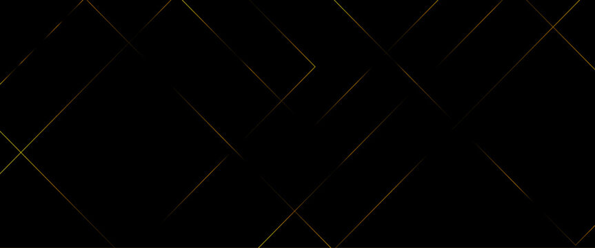 Abstract modern black background paper cut style with black and gold line Luxury concept, abstract luxury gold geometric random chaotic lines with many squares and triangles shape on black background.