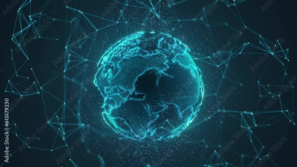 Poster abstract 3d scientific technology data network dot point and line surrounding planet earth conveying