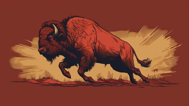 Bison Running Art created with Generative AI Technology, ai, generative