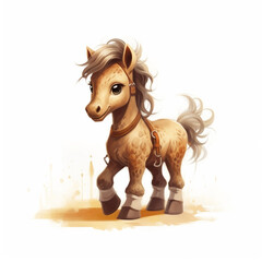 illustration of a cute brown horse on a white background