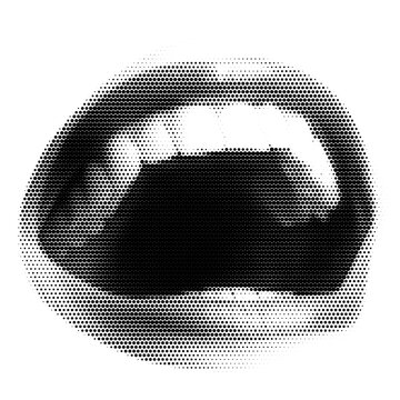 Woman's open lips as retro halftone collage elements for mixed media designs. Screaming mouth in a half-tone texture with a dotted pop art style. Vector illustration of old grungepunk art templates.