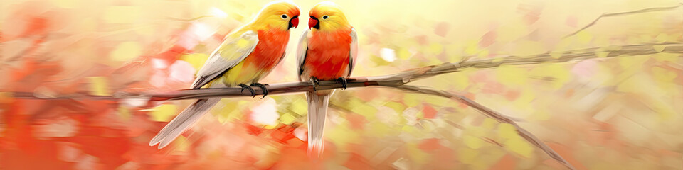 Painting of two parrots in a cherry tree 1