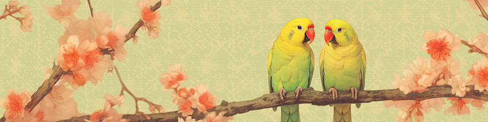 Painting of two parrots in a cherry tree 2
