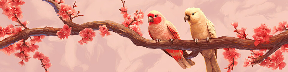 Painting of two parrots in a cherry tree 5
