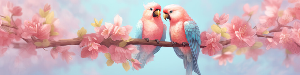 Painting of two parrots in a cherry tree 6