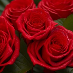 Red roses with water drops on the petals Generative AI