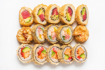 tasty sushi on the white background