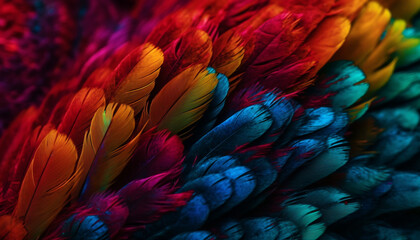 The vibrant macaw colorful feathers create an abstract decoration generated by AI