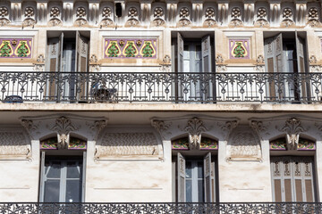 Algiers, Algeria : Typical French colonial white facade of a residential building in Algiers...