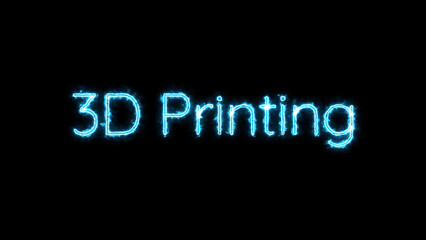 Neon glowing abstract 3D Printing text icon illustration.