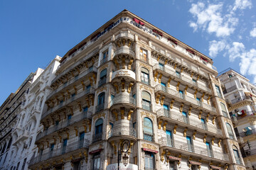 Algiers, Algeria : Typical French colonial white facade of a the Hotel Albert 1er in Alger....