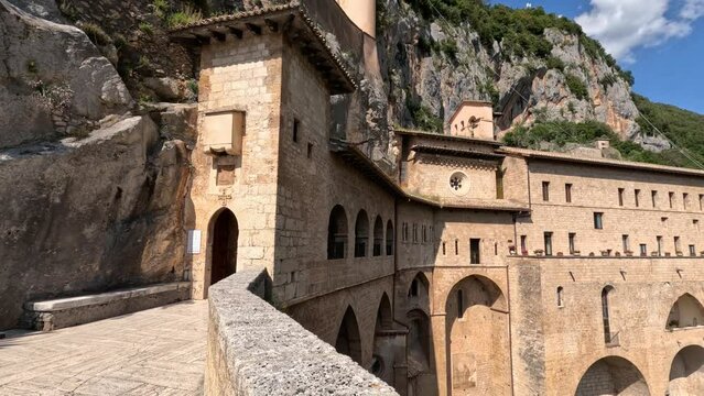 View of the monastery of San Benedetto in Subiaco, a medieval village near Rome, Italy.