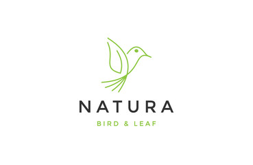 Bird with leaf line logo icon design template flat vector