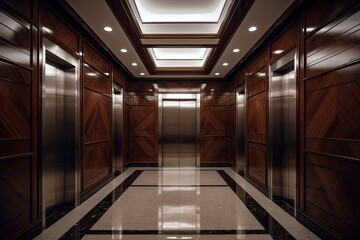 Interior of hotel corridor with elevator. High quality photo