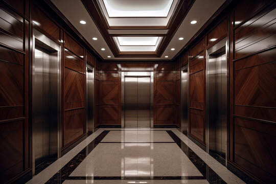 Interior of hotel corridor with elevator. High quality photo