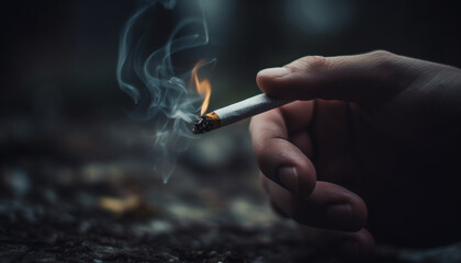 The burning cigarette butt igniting a dangerous addiction to nicotine generated by AI
