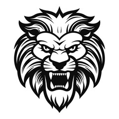 Angry Lion Head Roaring lion Logo emblem Angry lion Logo vector illustration. Wild Lion Head Logo Design Sports Mascot.