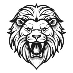 Fototapeta na wymiar Angry Lion Head Roaring lion Logo emblem Angry lion Logo vector illustration. Wild Lion Head Logo Design Sports Mascot.