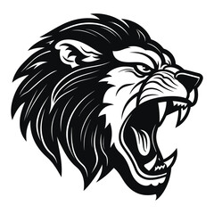 Angry Lion Head Roaring lion Logo emblem Angry lion Logo vector illustration. Wild Lion Head Logo Design Sports Mascot.