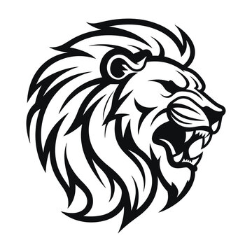 Angry Lion Head Roaring lion Logo emblem Angry lion Logo vector illustration. Wild Lion Head Logo Design Sports Mascot.