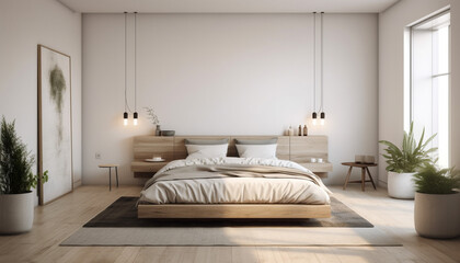 Modern luxury bedroom with elegant decor and comfortable bedding generated by AI