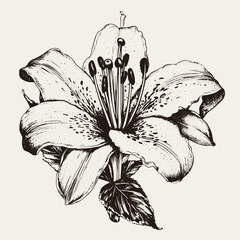 lily vector drawing. Isolated hand drawn, engraved style illustration - obrazy, fototapety, plakaty