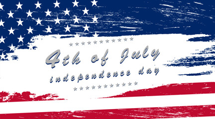 American flag in grunge style and lettering 4th of july independence day