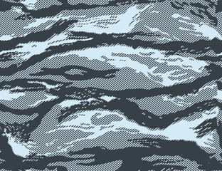  Blue linear camouflage vector trendy background, modern fabric texture. © Sanvel