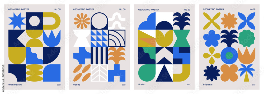 Wall mural trendy geometric design set. abstract and minimalist posters with geometric shapes. bauhaus patterns