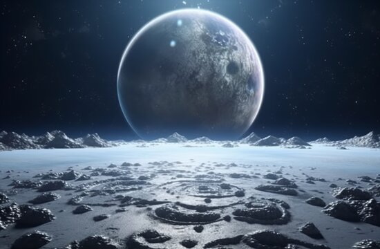 An illustration of Cinematic planet earth view from the moon's surface. Created with Generative AI technology