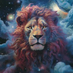 Lion with stars in their eyes is in the cloud