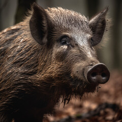 A wild boar is standing in the woods Generative Ai