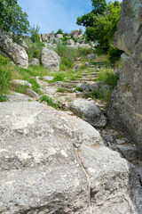Fototapeta na wymiar Ancient stone road to the ruins of the Thracian city of Perperikon